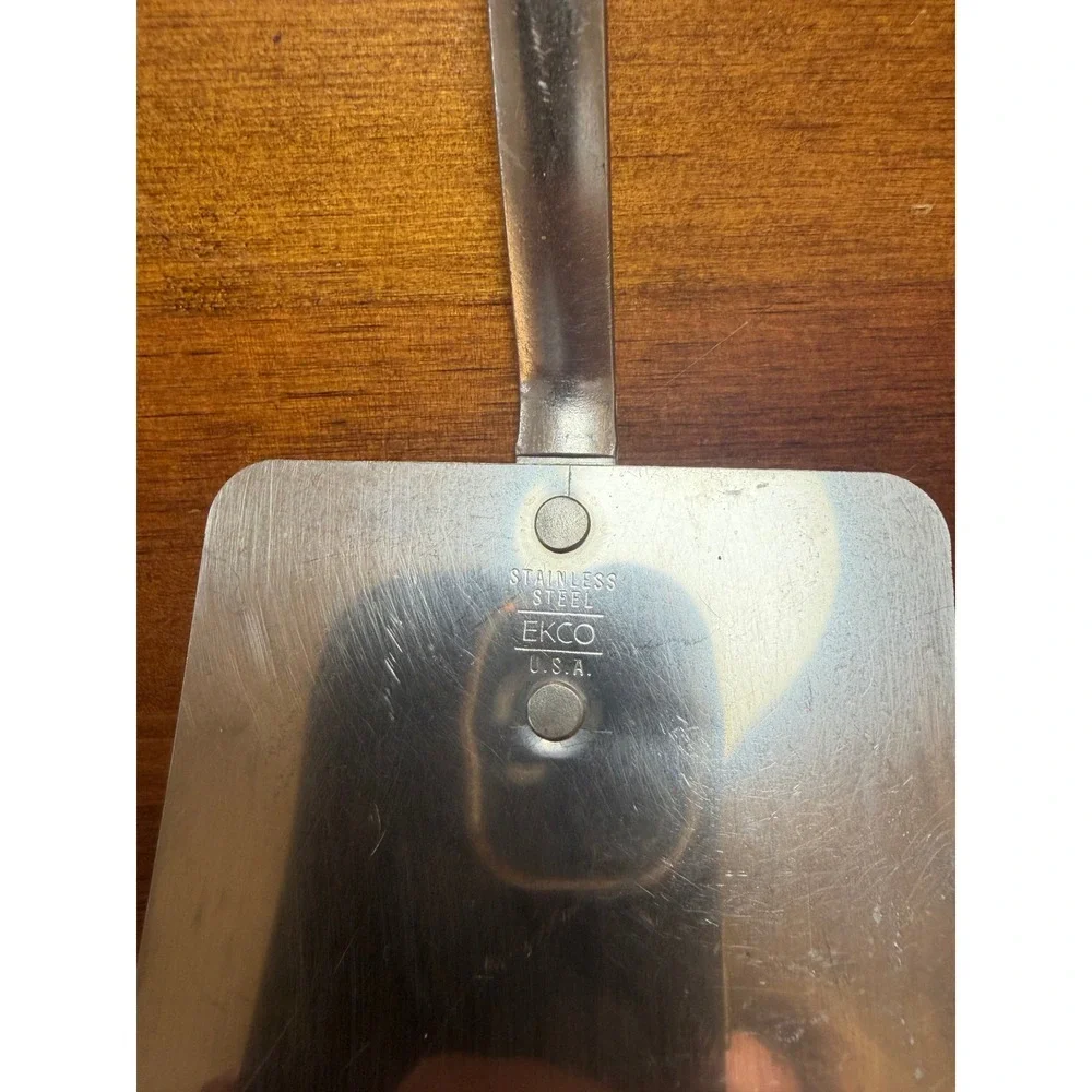 Vintage EKCO Stainless Steel Spatula Slotted Turner Black Handle Made in USA MCM